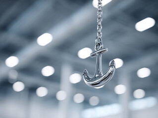 Shiny anchor on chain, symbolizing stability, security, or hope. Use for concepts like strength, resilience, or dependability. Elegant design, soft background.
