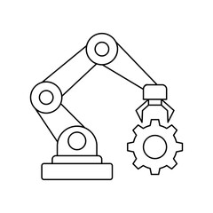 Robotic Arm Assembling Gear Icon – Industrial Automation Line Vector