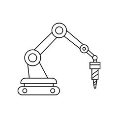 Robotic Arm with Drill Tool Line Icon – Industrial Automation Vector