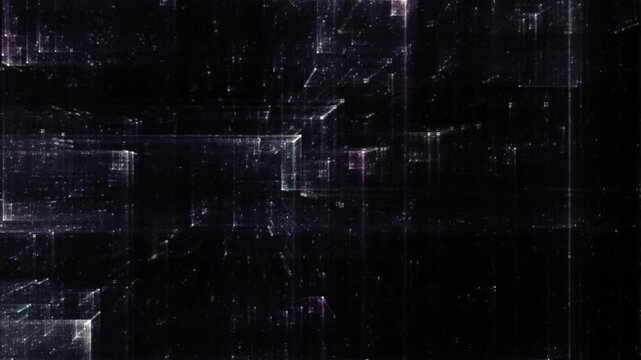 Transparente Datenbl&ouml;cke im digitalen Netzwerk &ndash; dynamische Struktur f&uuml;r Wissenschaft, IT, Forschung & digitale Kommunikation in Bewegung, Technologie, Daten, Wissenschaft, schwarz, violett