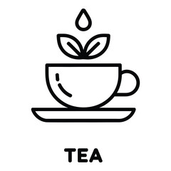 Cup of tea with leaves and a drop of water above it on a white background vector art silhouette
