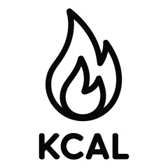Kcal icon representing energy and nutrition with a stylized flame symbol and kcal text below it silhouette