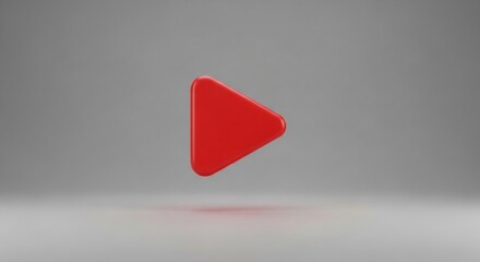 Red Play Button Icon Floating in a Minimalist Setting.