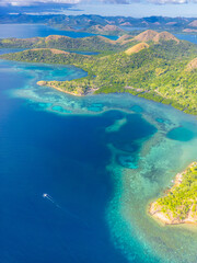 Coron, Palawan, Philippines, aerial view of beautiful lagoons and limestone cliffs