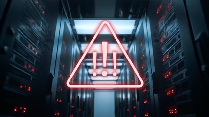 Server Room with Red Alert Sign Triangle Exclamation Points - Powered by Adobe