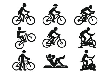 Obraz premium Cycling and Fitness Icons Set – Bicycle, Workout, Exercise Bike Vector_simple_compose