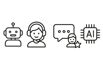 AI Service Icons – Modern Vector Set of Artificial Intelligence, Machine Learning & Automation Symbols