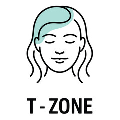 Illustration of a woman's face with a blue area depicting the t zone for skincare and beauty care silhouette