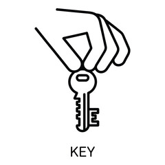 Hand holding a key outline drawing for security access and home ownership concept illustration vector silhouette