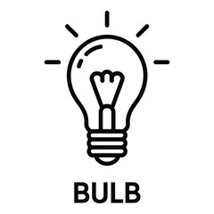 Simple lightbulb icon with radiating lines representing illumination and the word bulb below it silhouette
