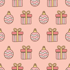 Pastel Christmas seamless tree ornament pattern