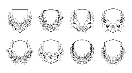Collection of eight ornate floral frames decorative vintage embellishments for design silhouette