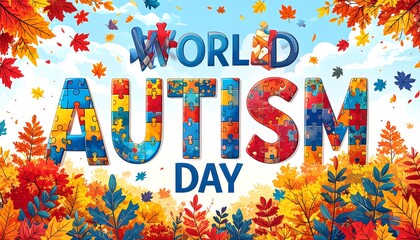 Autism Awareness Day Autumn Illustration