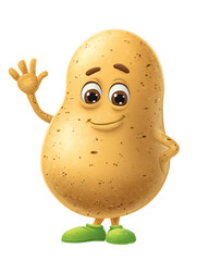 Illustrazione digitale di una patata che sorride e saluta, con una forma ovale, buccia marrone, con braccia e gambe. ideale per marchio di alimenti o un personaggio per bambini. Sfondo trasparente