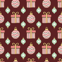 Pastel Christmas seamless tree ornament pattern