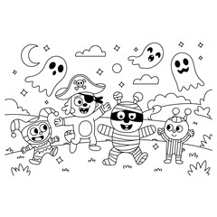 Fun halloween coloring book page for kids featuring spooky characters and festive elements for creative artistic expression
