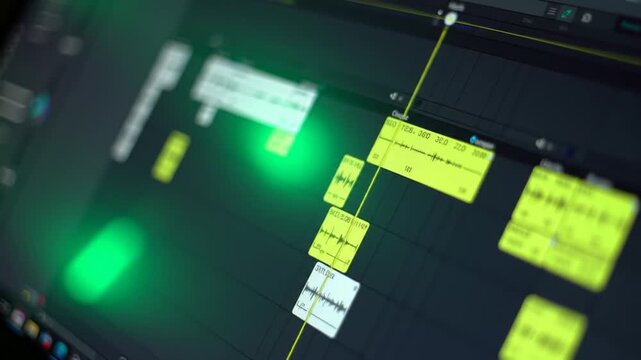 Audio Editing Software Displaying Waveforms With Green Ambient Lighting