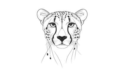 A vector illustration of a leopard head isolated on white, with its spotted fur and piercing eyes, representing a dangerous predator from the wild on white background