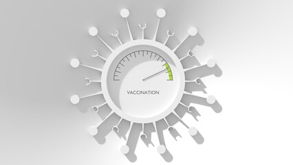 Vaccination measuring device with arrow and scale inside virus icon. 3D render