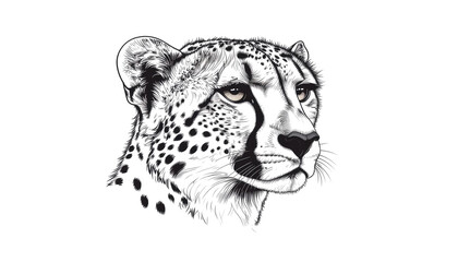 A vector illustration of a leopard head isolated on white, with its spotted fur and piercing eyes, representing a dangerous predator from the wild on white background