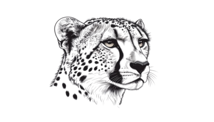 A vector illustration of a leopard head isolated on white, with its spotted fur and piercing eyes, representing a dangerous predator from the wild on white background