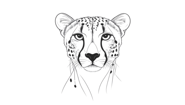 A vector illustration of a leopard head isolated on white, with its spotted fur and piercing eyes, representing a dangerous predator from the wild on white background