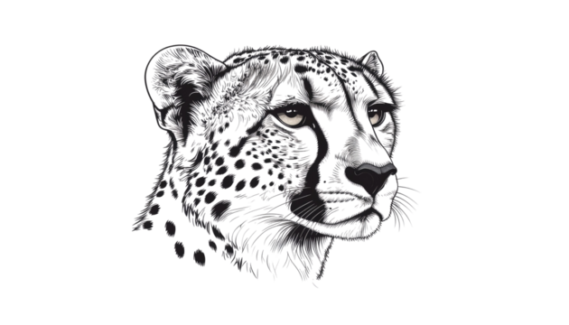 A vector illustration of a leopard head isolated on white, with its spotted fur and piercing eyes, representing a dangerous predator from the wild on white background