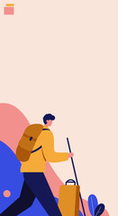 Minimalist illustration of a person traveling with a backpack and suitcase, ready for adventure and exploration. Ideal for global travel and leisure concepts.