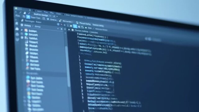 Close Up of Blue Computer Screen Showing Programming Code