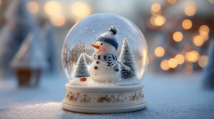 High detail snow globe with festive snowman inside surrounded by sparkling snowflakes, charming winter holiday decoration symbolizing christmas spirit, seasonal magic, and cozy winter atmosphere for g