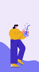 Stylized illustration of a person enjoying a refreshing drink with a straw, emphasizing hydration, wellness, and a healthy lifestyle.
