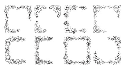 Elegant floral corner ornaments and decorative flourishes for artistic design projects silhouette