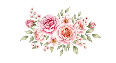 Fototapeta premium Soft pink roses and delicate flowers bouquet isolated on transparent background