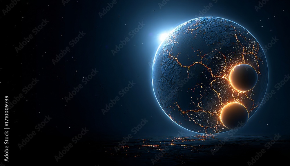 Canvas Prints stunning deep space planet with fiery cracks and cosmic background for space exploration concept art