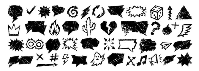 Crayon talk speech bubble with crayon text box and doodle chalk balloon drawn in grunge vector texture. Crayon talk rough elements include arrows, sketch frames, icons and chat signs.