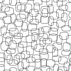 Abstract background - seamless fashion pattern. Intersecting overlapping line art shapes. Vector pattern retro fabric print. Black and white.