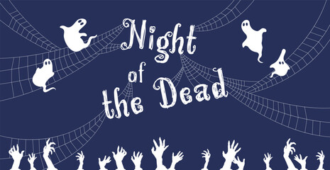 Colorful bright web banner congratulations on the holiday Halloween, night of the monsters - Vector illustration