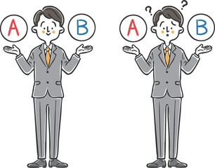 AとBの選択肢　ビジネスマン　全身　ベクター
