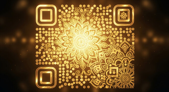 Glowing Golden QR Code Pattern