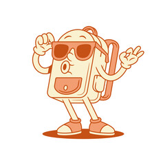 Funny cool schoolbag backpack cartoon character okay gesture isometric vector illustration. Cheerful school bag pupil education studying minimalist mascot in sunglasses ok good gesturing