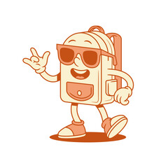 Cool schoolbag back to school cartoon character in sunglasses isometric vector illustration. Funky comic backpack bag pupil education studying minimalist mascot in summer eyeglasses rock gesture