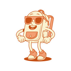 Funky cool schoolbag back to school cartoon character in sunglasses isometric vector illustration. Smiling happy backpack bag pupil education studying minimalist mascot in stylish summer eyeglasses