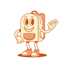 Smiling schoolbag back to school cartoon character okay isometric vector illustration. Happy cheerful comic backpack bag pupil studying education minimalist mascot ok good gesture positive emotion