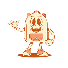 Funny cute schoolbag back to school cartoon character welcome isometric vector illustration. Happy smiling backpack bag pupil studying minimalist mascot hi hello friendly greeting positive emotion