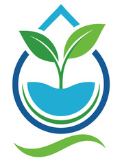Business branding concept: logo for water-efficient farming, automatic watering systems and green technologies
