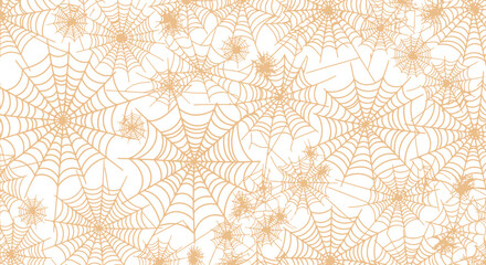 Intricate golden spiderwebs create a delicate and spooky Halloween background pattern