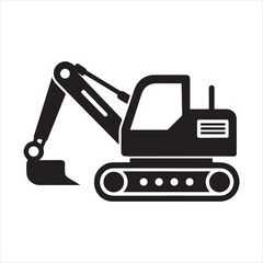 Construction excavator silhouette vector illustration, Construction excavator icon