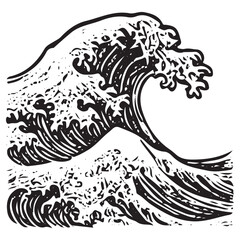 Elegant Black and White Ocean Wave Art, Vintage Sea Wave Illustration, Nautical Wave Design