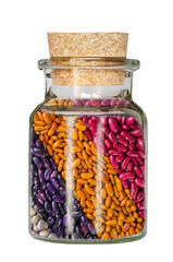 Beans in a glass container isolated on a white background