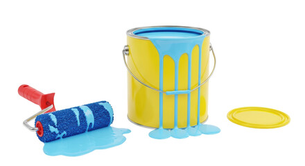 Isolated paint can with brush and spilled paint for DIY decorating project at home © Natalia